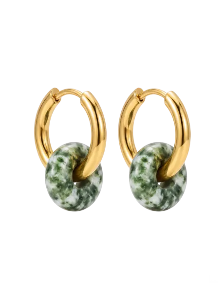 Green Dot Jasper Hoops